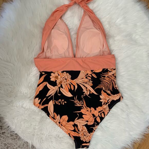 New Cupshe Havana Tropical Plunge Halter Ruched One Piece Swimsuit - Picture 5 of 11